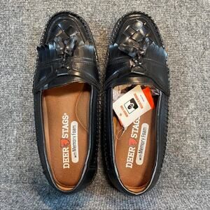 NEW Deer Stags Mens 9.5 Herman Tassel Loafer Black Vegan Leather Memory Foam